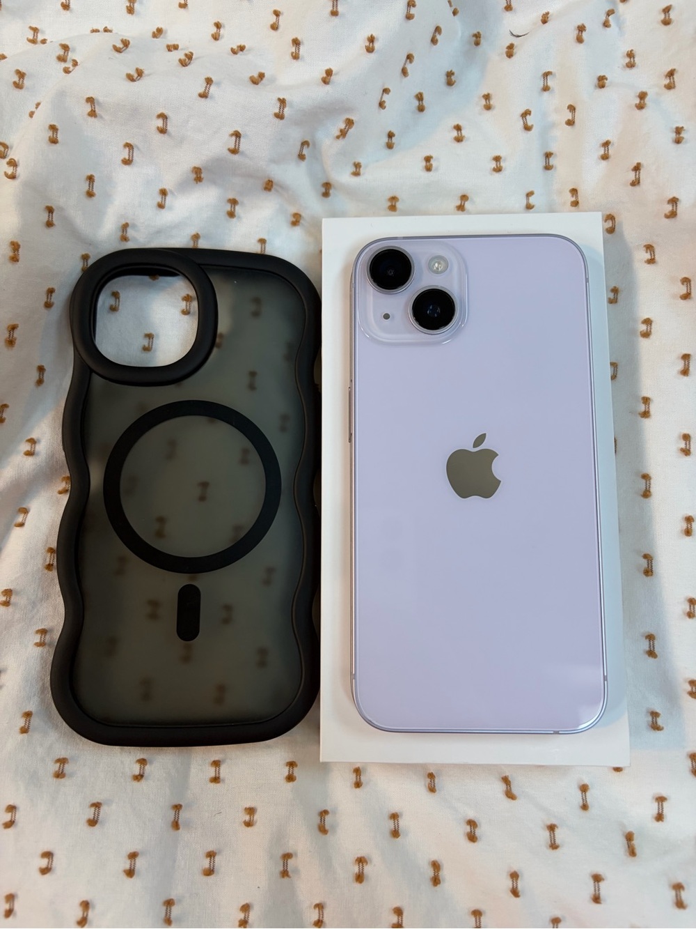 Apple iPhone in Lilac with Black MagSafe-Compatible Case